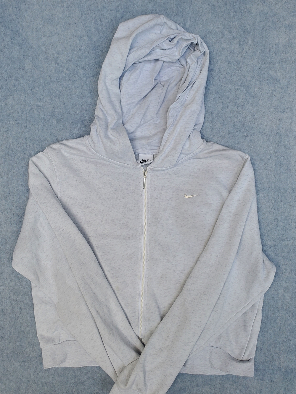 Nike Light Grey Full-Zip Hoodie with Small Swoosh